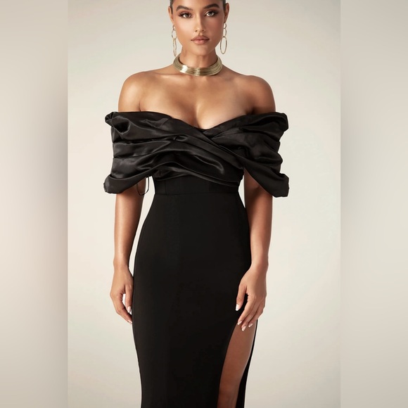 ALIEVA PRESLEY CREPE RUFFLE SHOULDER GOWN DRESS - Picture 2 of 9